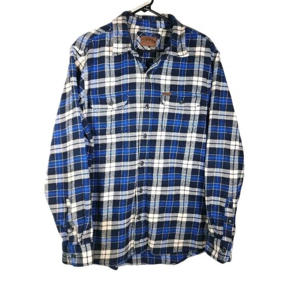 Orvis Men's Large Cotton Blue Thick Plaid Long sleeve Flannel Button Down Shirt - Picture 1 of 13
